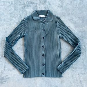 Zara Ribbed Blue Button-Up Top